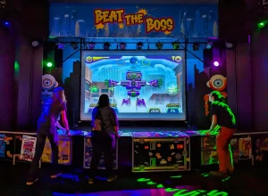 Beat The Boss rhythm game designed for the Strong National Museum of Play's Level Up wing.