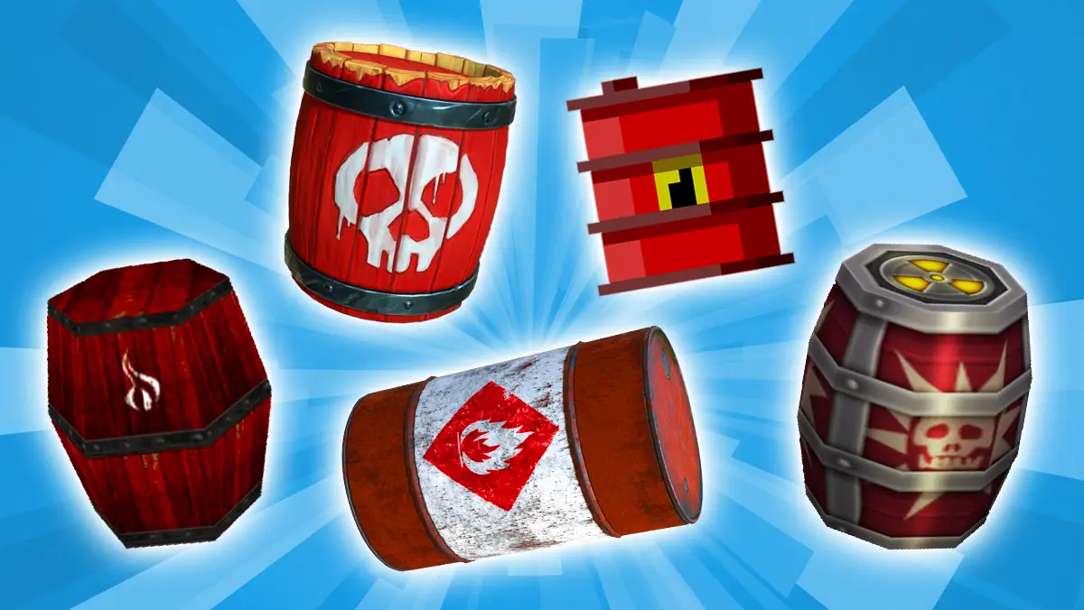Using the stereotypical video game "red barrel" as an example of multipurpose mechanics in game design.
