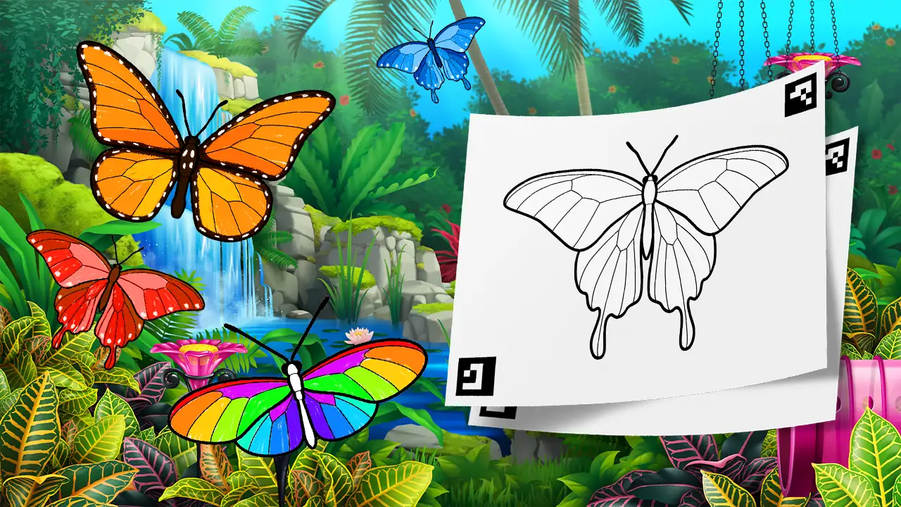 Butterfly garden theme for the SketchTank virtual coloring aquarium