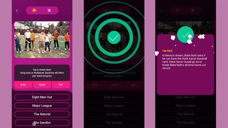 Noovie Trivia app has satisfying taps, swipes, and other interactions to keep users engaged.