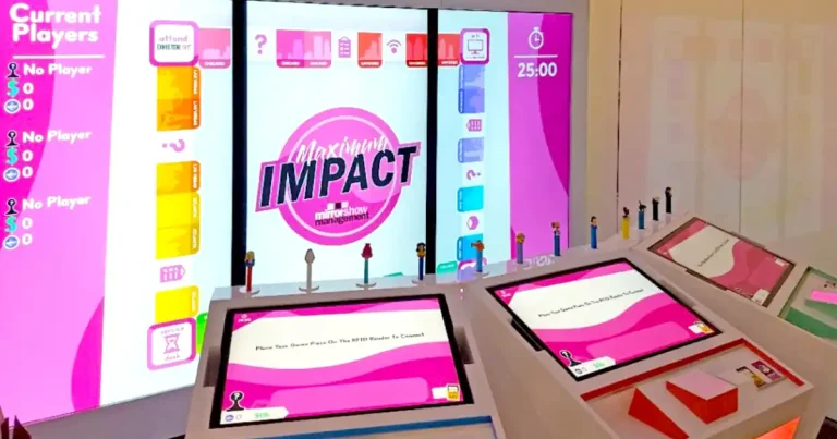 Cooperative play trivia game show exhibit